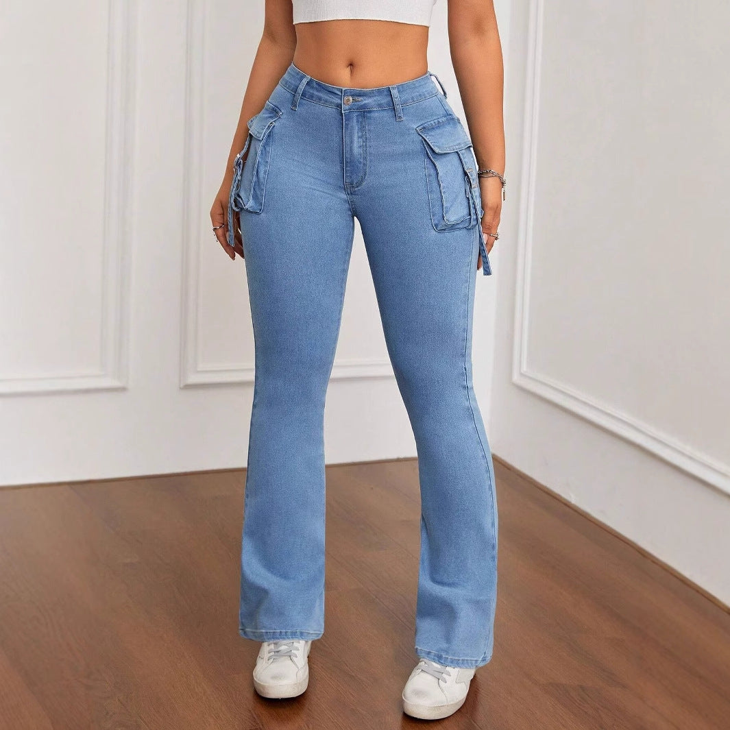 Women’s High-Waisted Cargo Flare Jeans