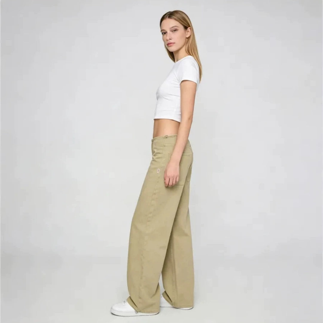 Women’s Relaxed Straight-Leg Jeans – Lightweight Drawstring Elastic Waist