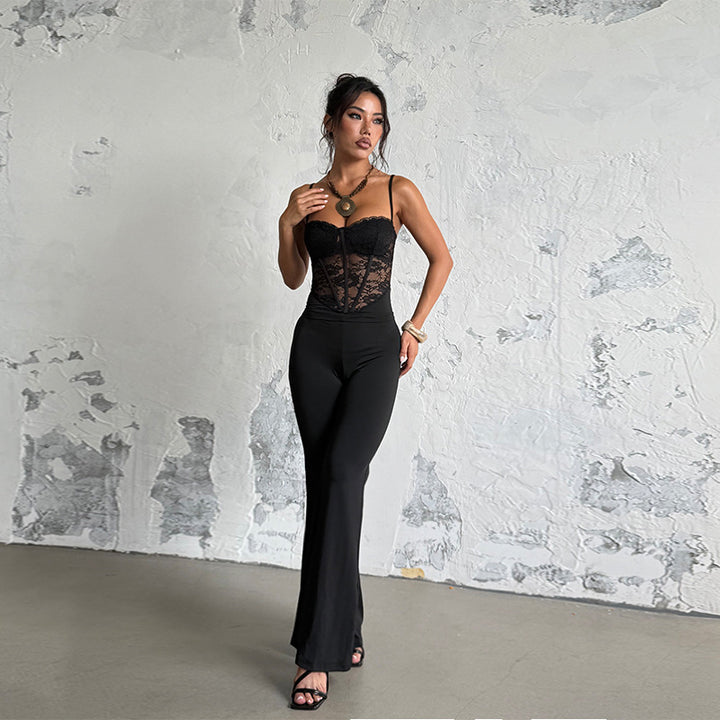 Women’s Lace Strap Flare Jumpsuit