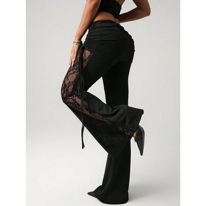 Women’s Lace Panel Flare Pants – with Sheer Lace Detail