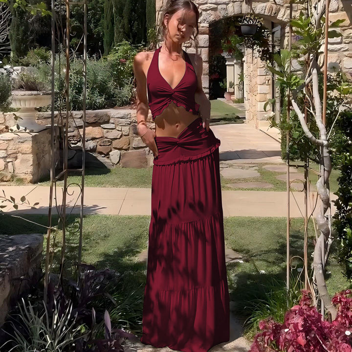 Women’s Halter Crop Top & Maxi Skirt Set