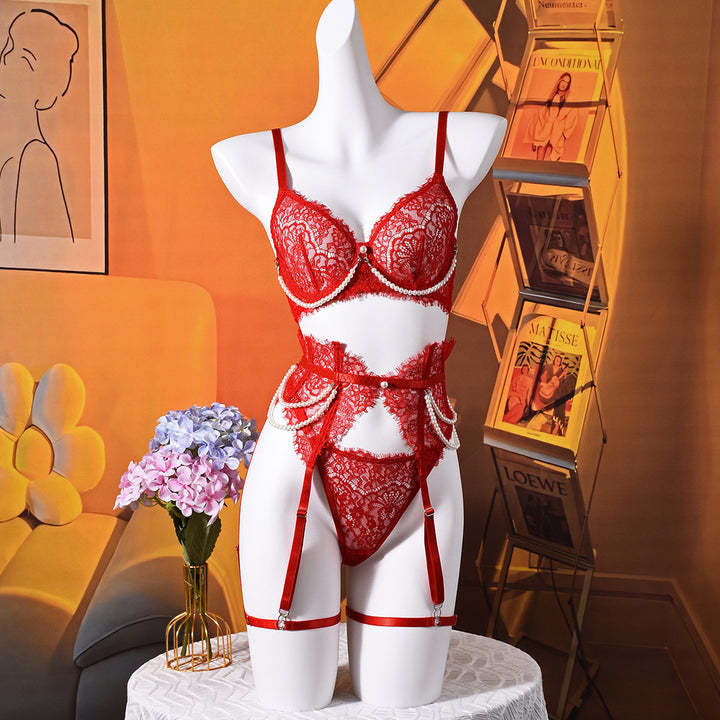 Women’s French Lace Lingerie Set – Pearl Detail