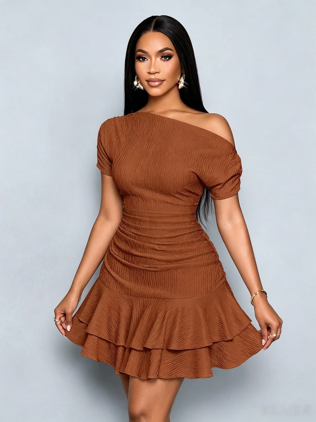Women’s One Shoulder Ruffle Mini Dress
