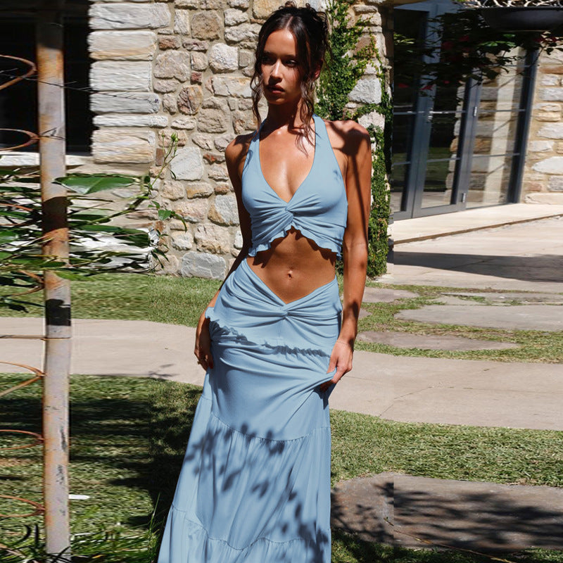 Women’s Halter Crop Top & Maxi Skirt Set