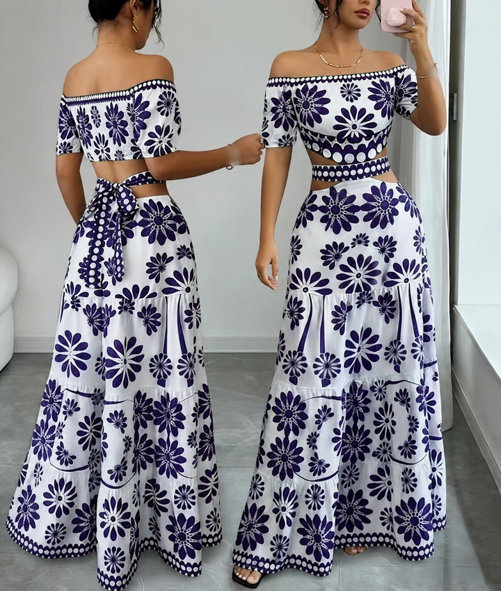 Women’s Daisy Print Off Shoulder Maxi Dress