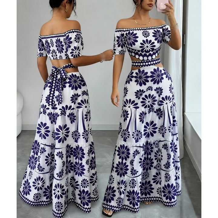 Women’s Daisy Print Off Shoulder Maxi Dress