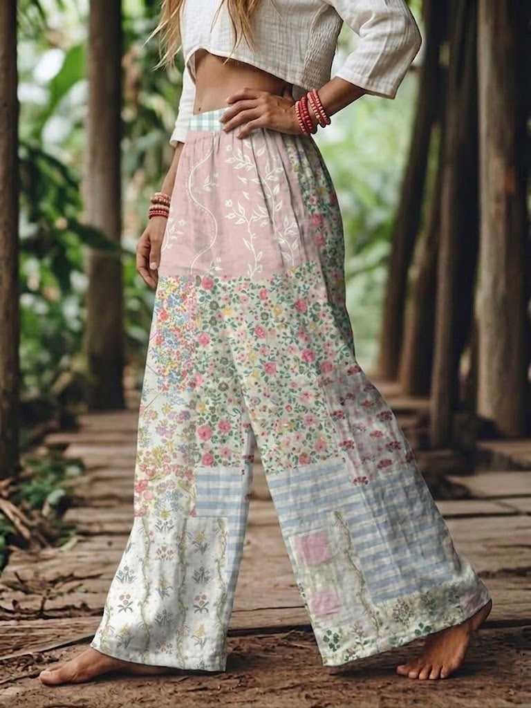 Women’s Boho Floral Wide Leg Pants