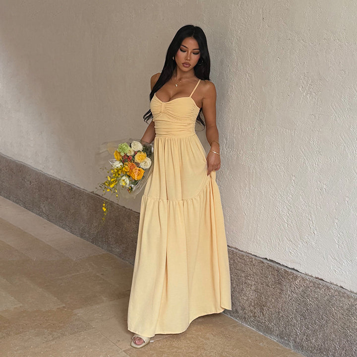 Women’s Flowy Spaghetti Strap Maxi Dress – Elegant Waist-Slimming Dress