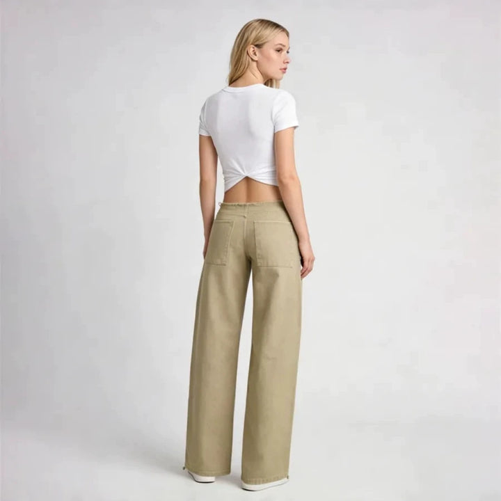 Women’s Relaxed Straight-Leg Jeans – Lightweight Drawstring Elastic Waist