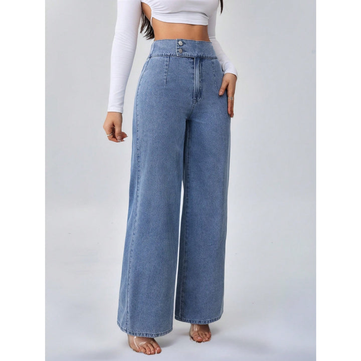Women’s Double Button High Waisted Wide Leg Jeans