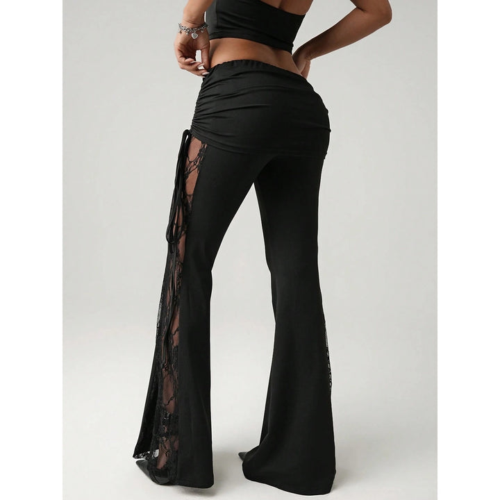 Women’s Lace Panel Flare Pants – with Sheer Lace Detail