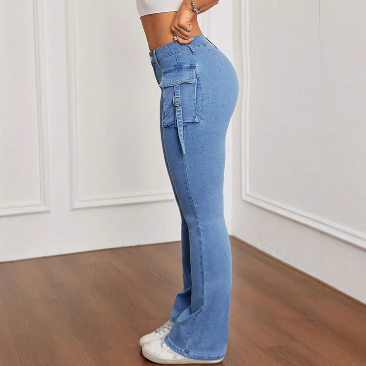 Women’s High-Waisted Cargo Flare Jeans