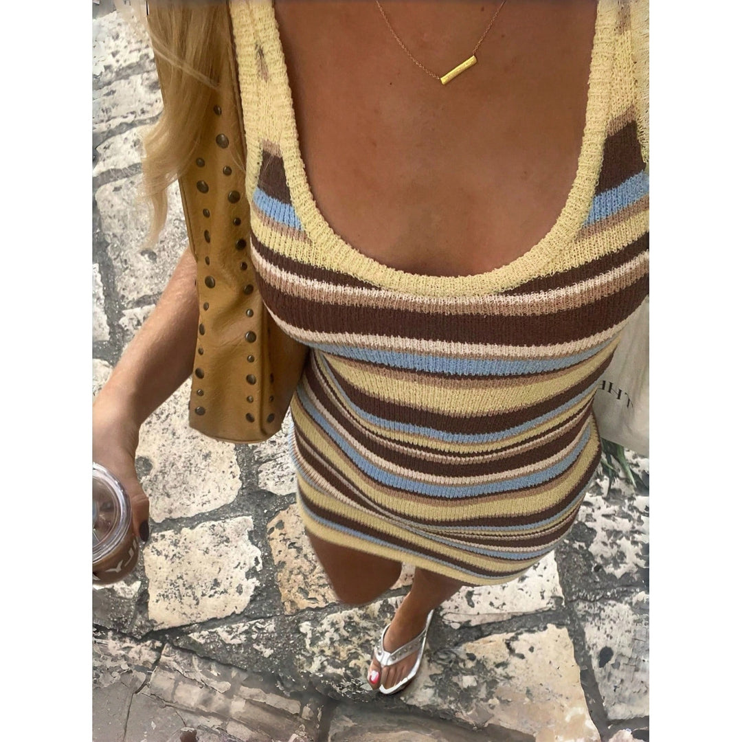 Women’s Vintage Striped U Neck Dress
