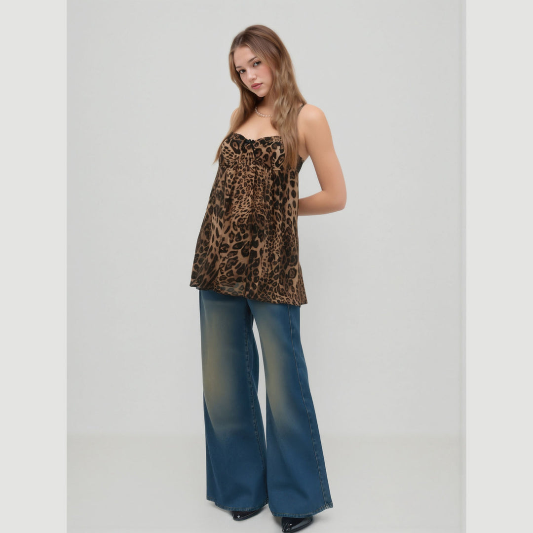 Women’s Leopard Print Chiffon Cami Oversized Mini Dress