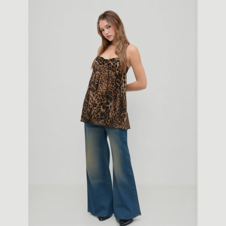 Women’s Leopard Print Chiffon Cami Oversized Mini Dress