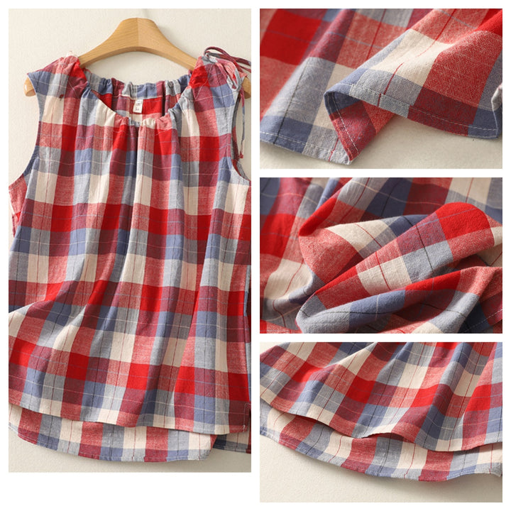 Women’s Vintage Plaid Sleeveless Blouse