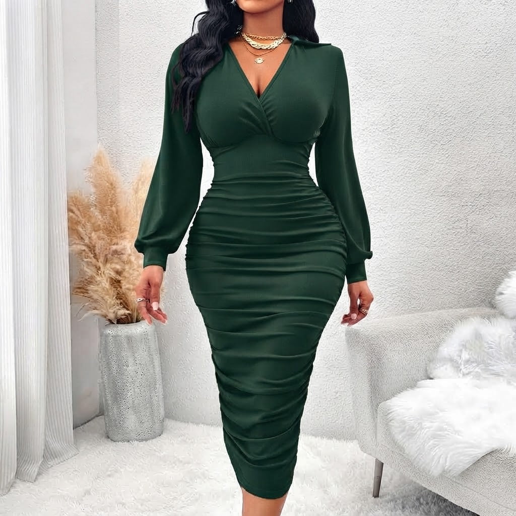 Women’s V-Neck Ruched Bodycon Dress
