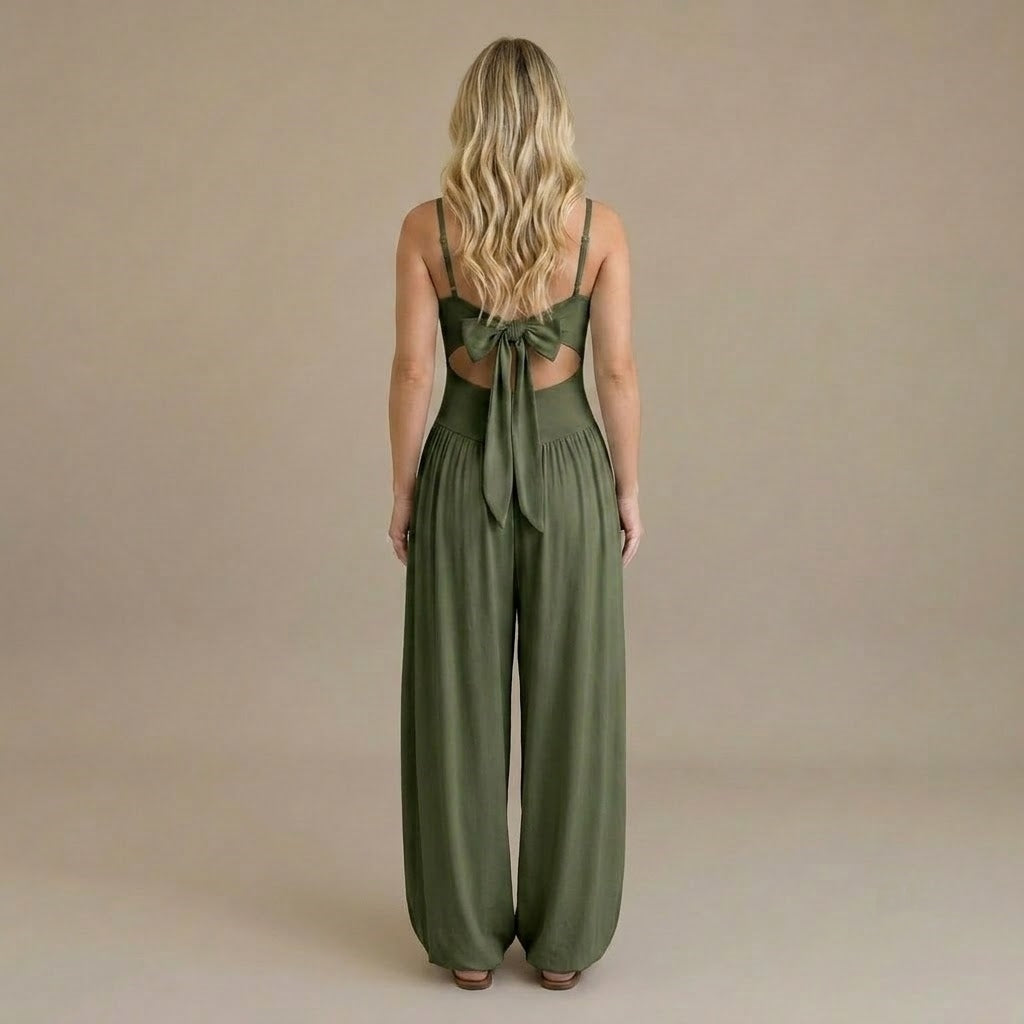 Women’s Cut Out Wide Leg Jumpsuit – Sleeveless Spaghetti Strap Casual Romper