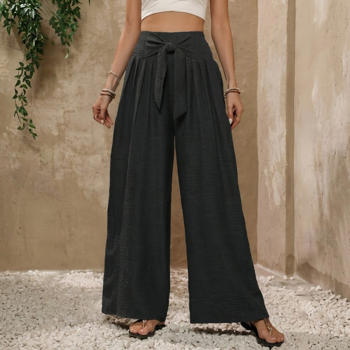 Women’s High Waisted Wide Leg Pants – Tie Front Casual Trousers