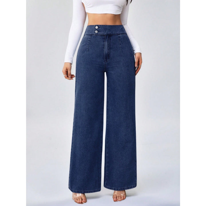 Women’s Double Button High Waisted Wide Leg Jeans
