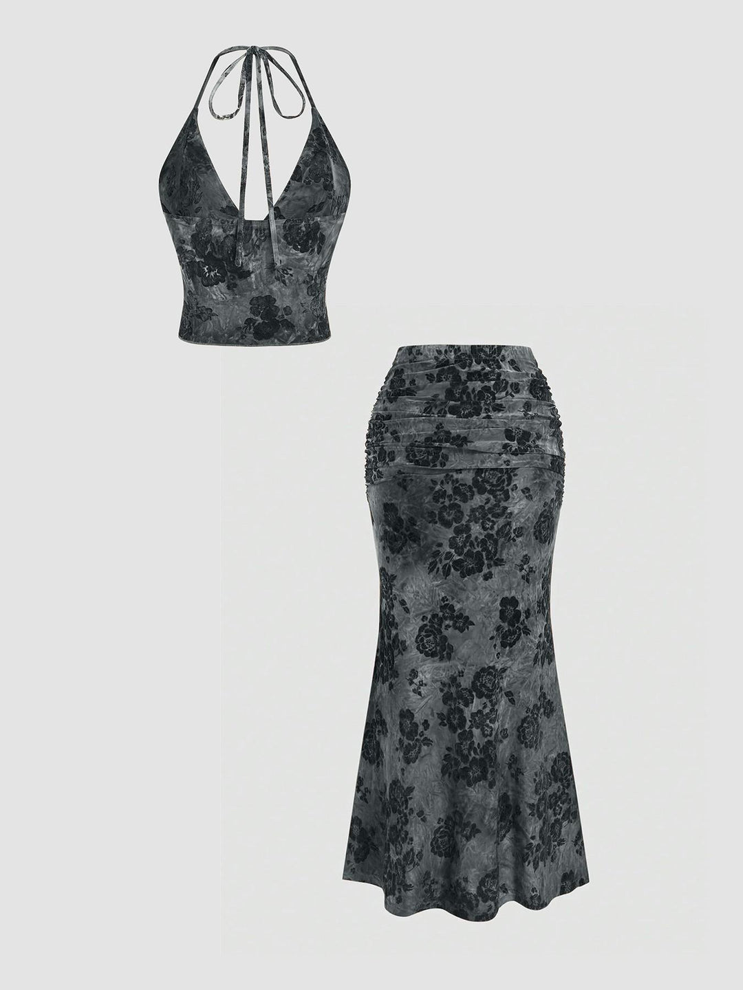 Halter Crop Top & Drawstring Mermaid Maxi Skirt Matching Summer Outfit