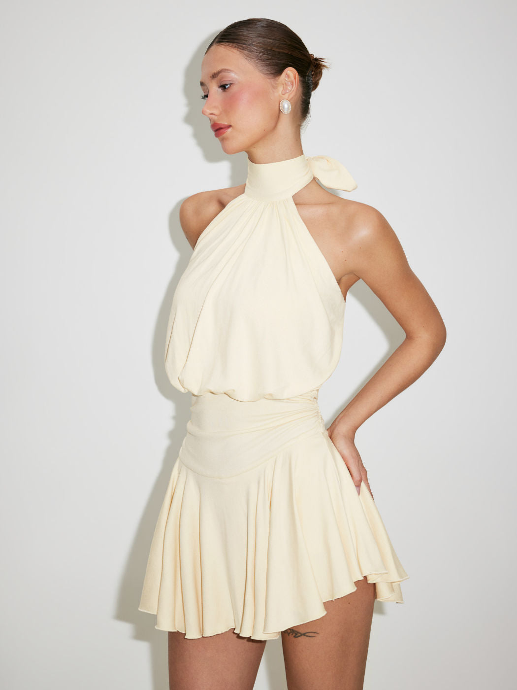 Women’s Halter Neck Ruched Mini Dress