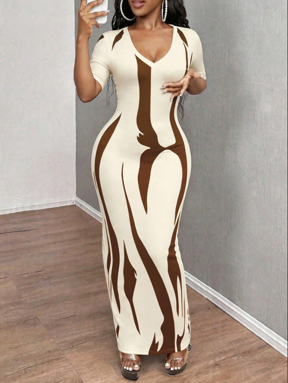 Women’s Zebra Print Bodycon Maxi Dress