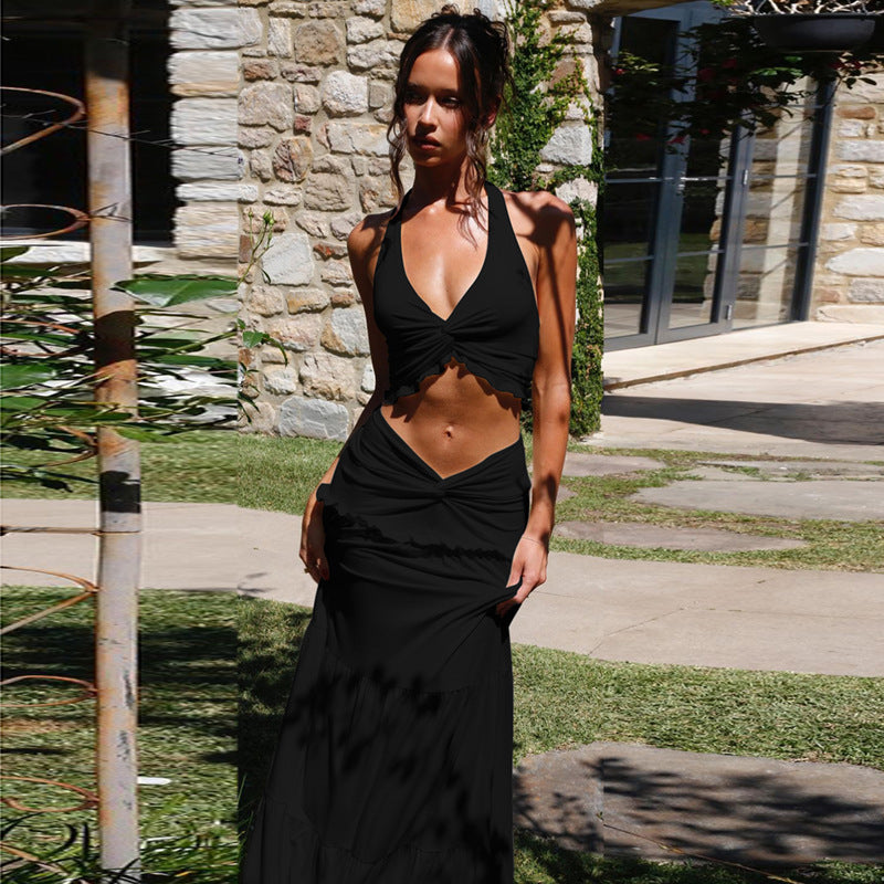 Women’s Halter Crop Top & Maxi Skirt Set