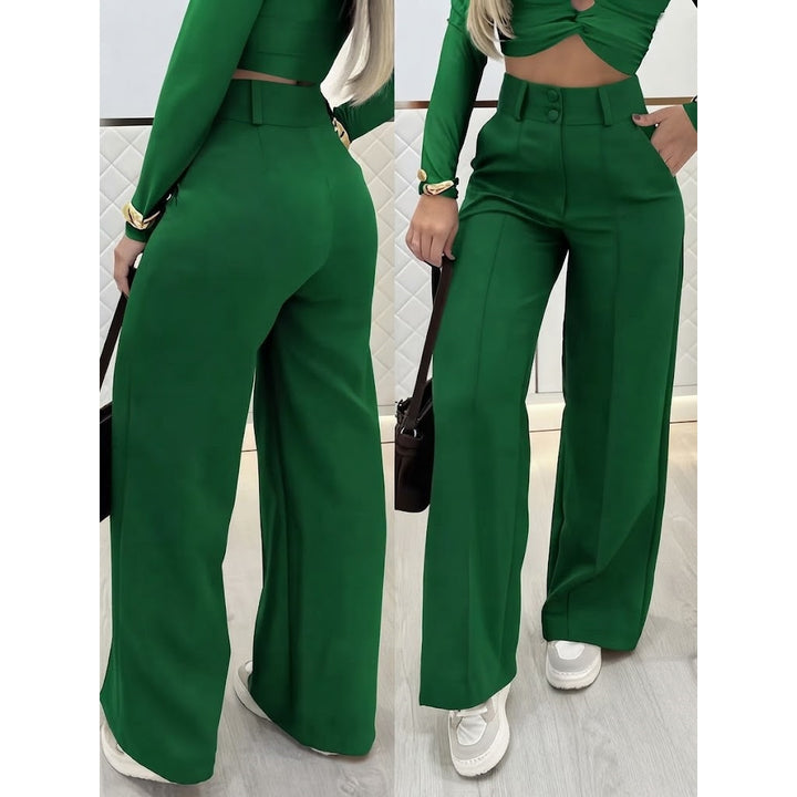 Women’s High-Waisted Double-Button Wide-Leg Pants