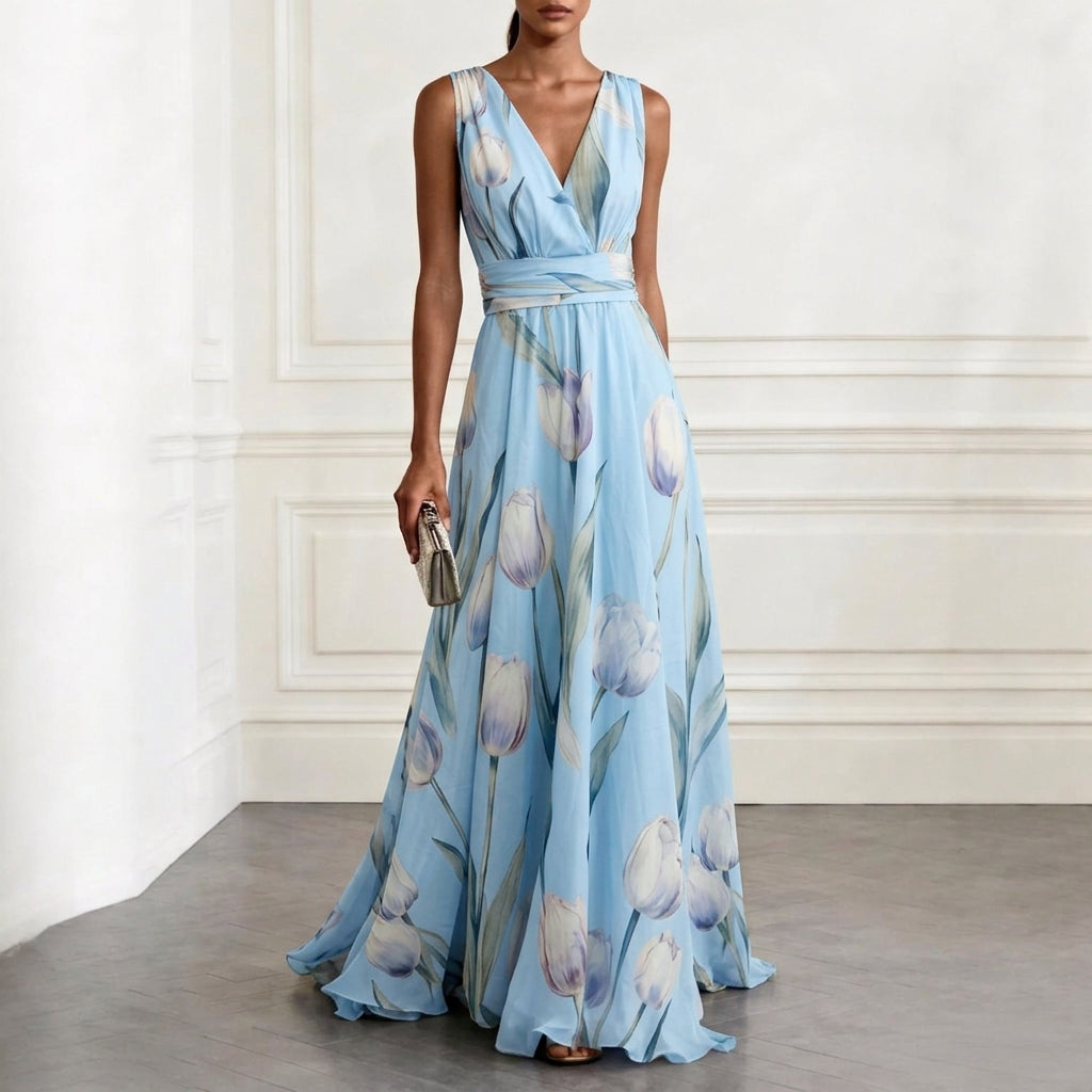 Women’s Elegant Tulip Print Maxi Dress