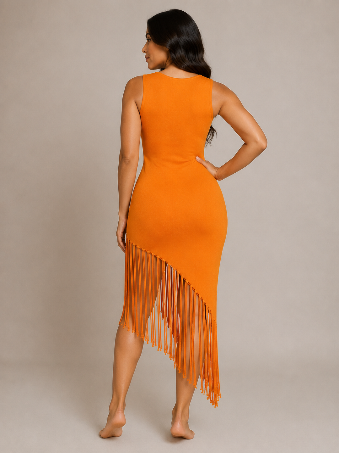 Knit Fringe Dress – Sleeveless Bodycon Tassel Dress