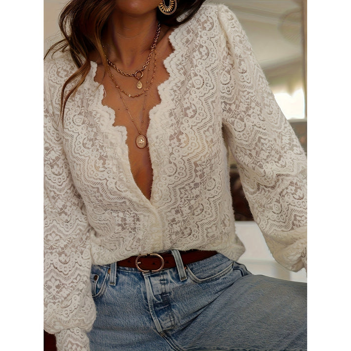 Women’s V-Neck Lace Cutout Blouse