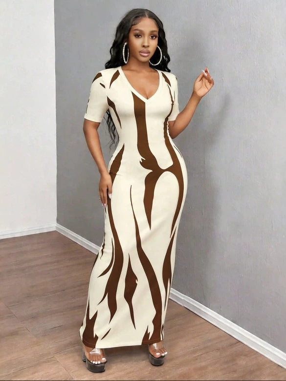 Women’s Zebra Print Bodycon Maxi Dress