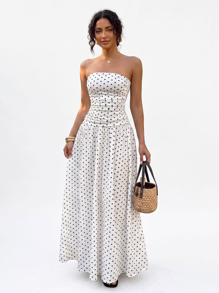 Women’s Polka Dot Strapless Maxi Dress