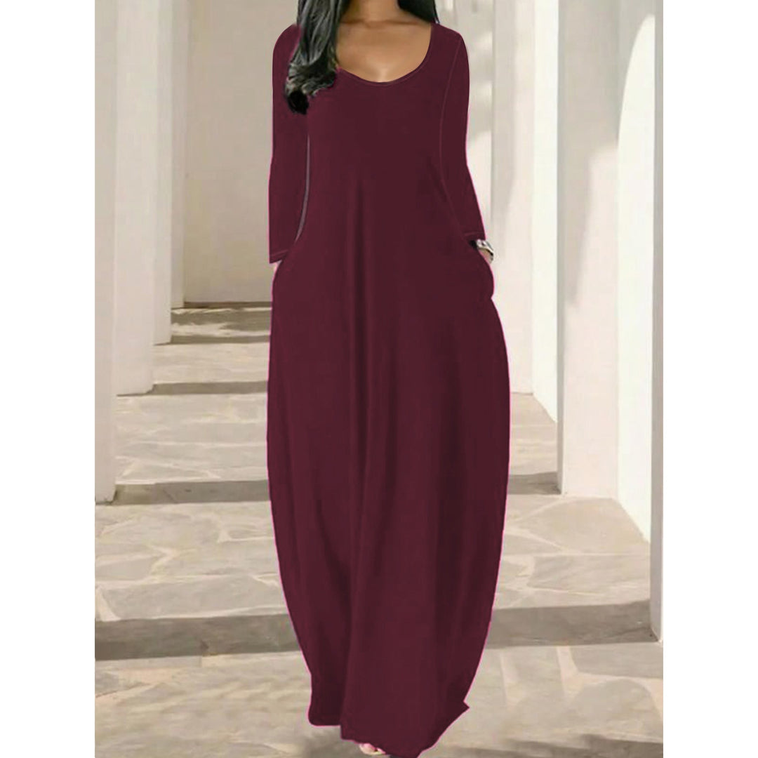 Women’s Long Sleeve Maxi Dress – Relaxed Fit Casual Dress with Pockets