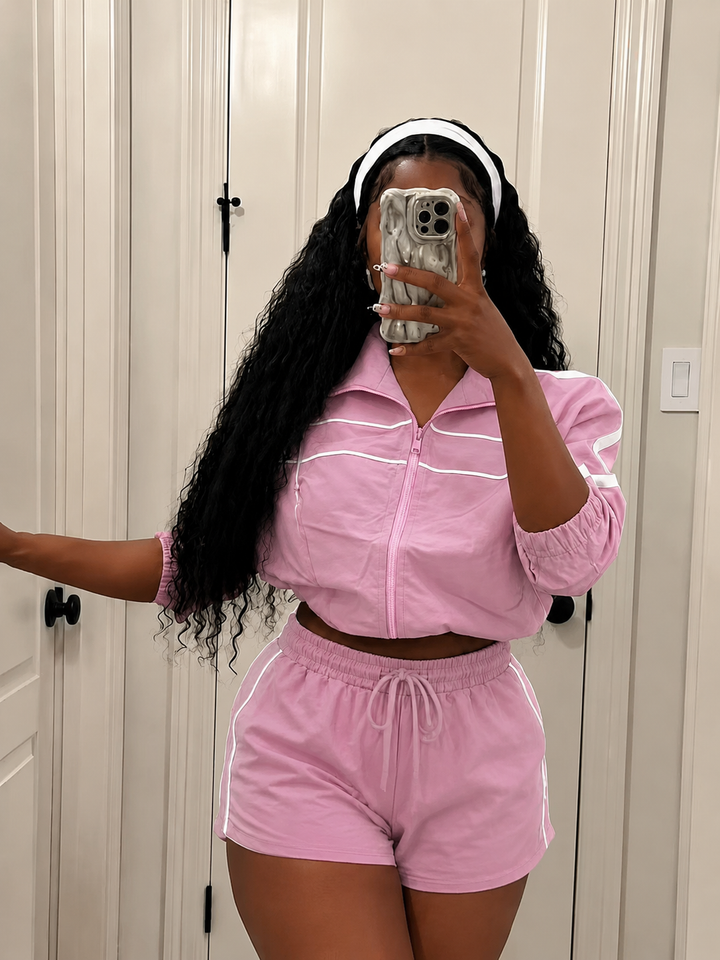 Women’s Lightweight Windbreaker Shorts Set – Stylish Sporty Matching Outfit