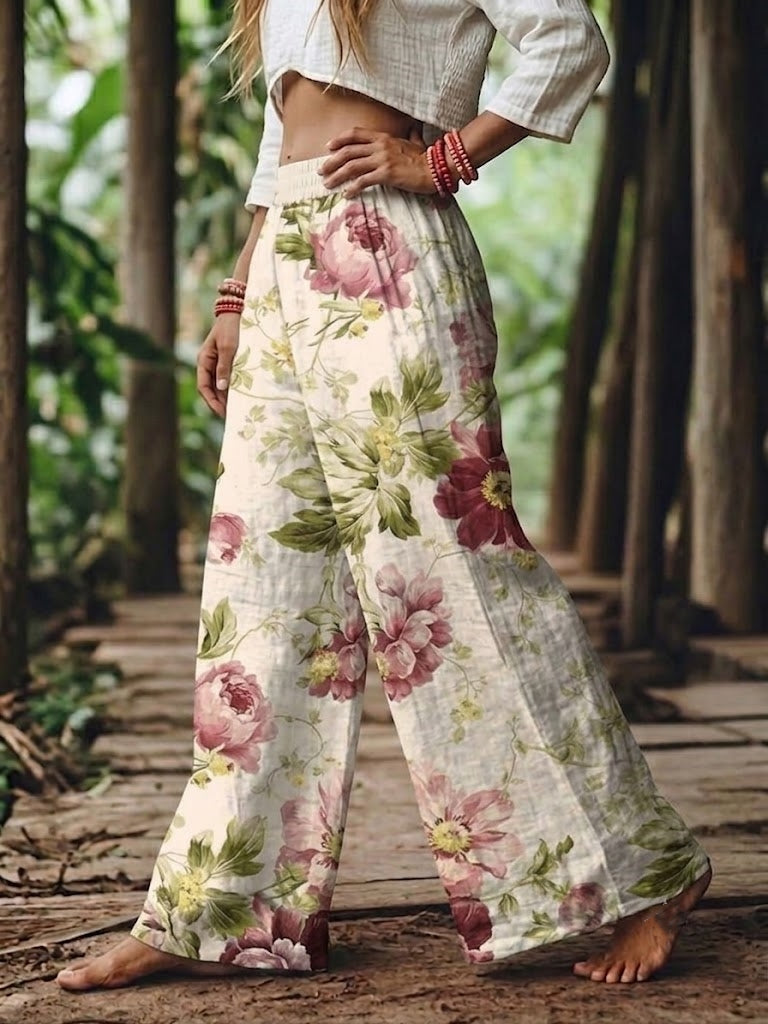 Women’s Boho Floral Wide Leg Pants