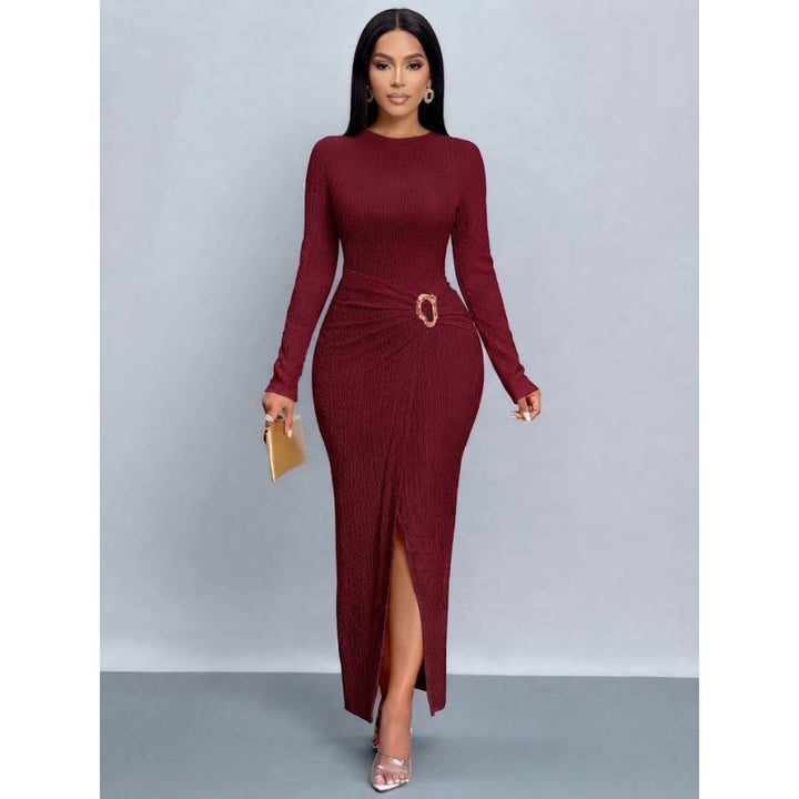 Women’s Mock Neck Long Sleeve Ruched Maxi Dress