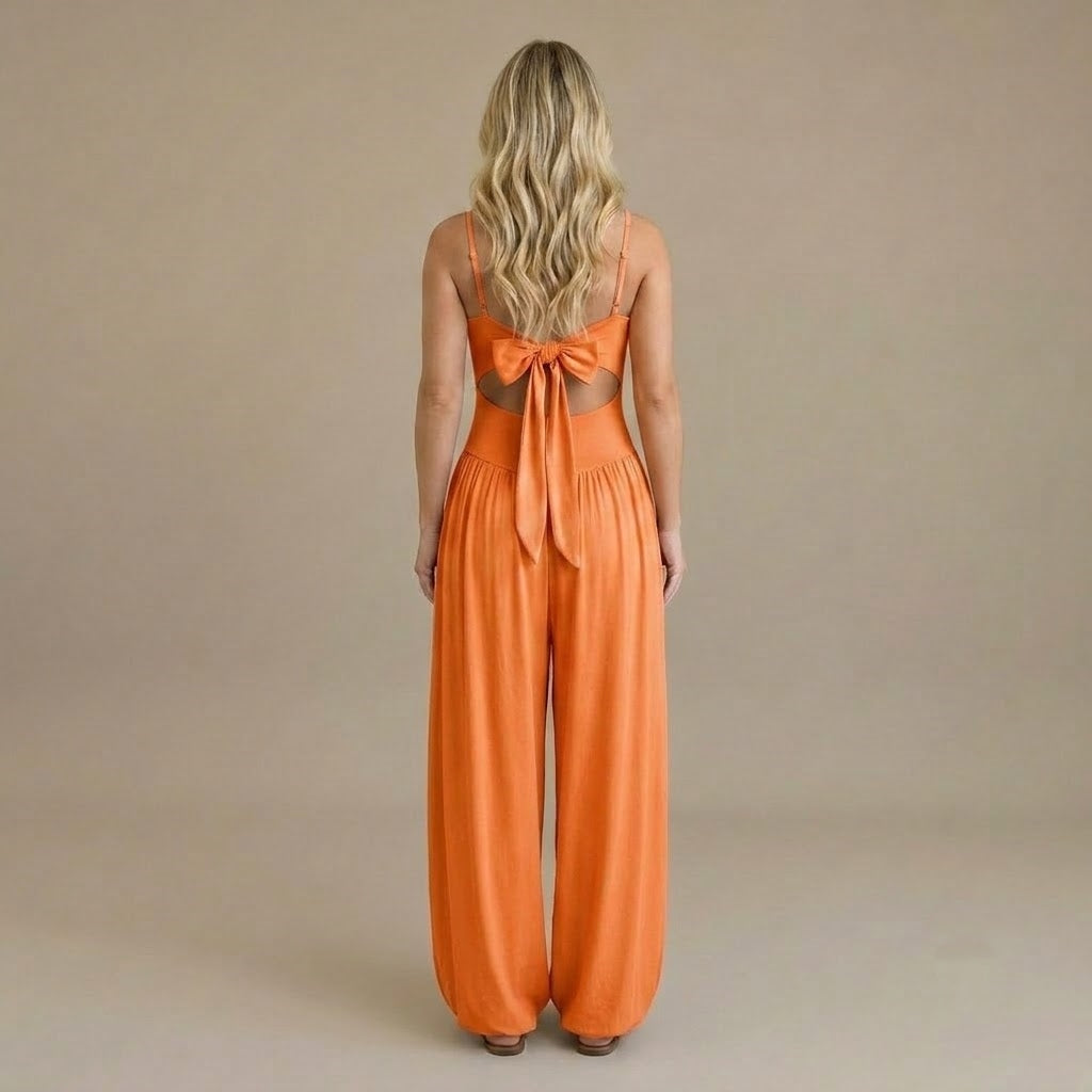 Women’s Cut Out Wide Leg Jumpsuit – Sleeveless Spaghetti Strap Casual Romper