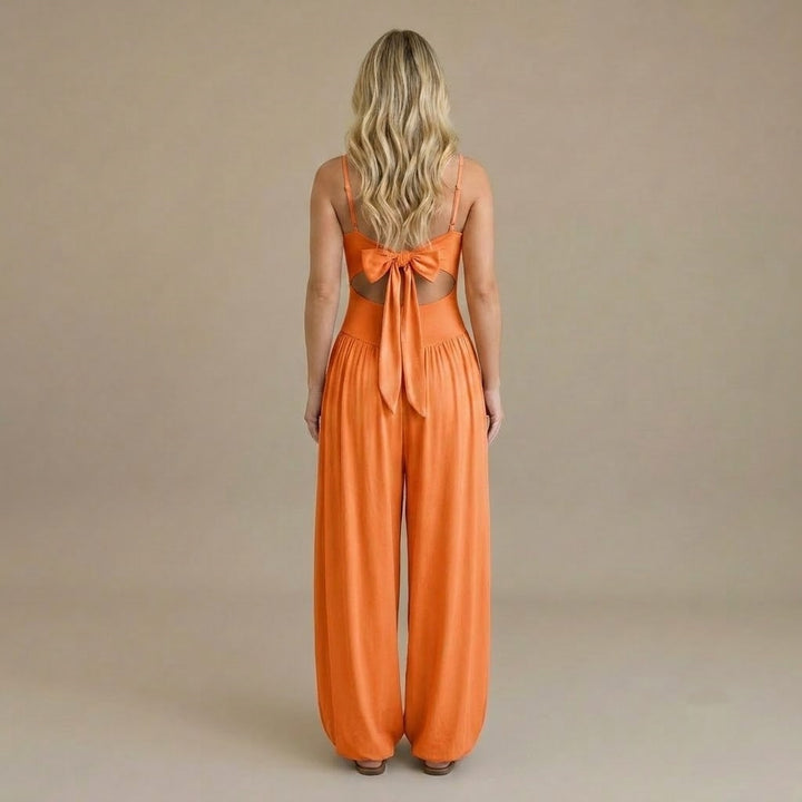 Women’s Cut Out Wide Leg Jumpsuit – Sleeveless Spaghetti Strap Casual Romper