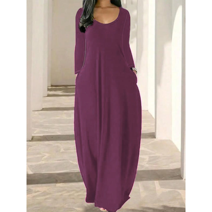 Women’s Long Sleeve Maxi Dress – Relaxed Fit Casual Dress with Pockets