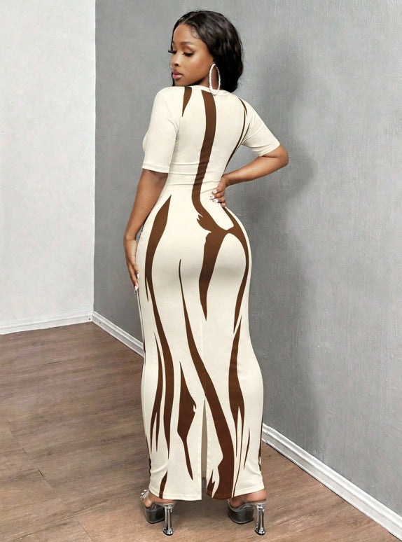 Women’s Zebra Print Bodycon Maxi Dress