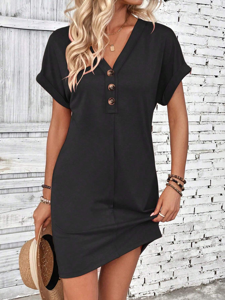 Women’s Button Front V Neck Mini Dress
