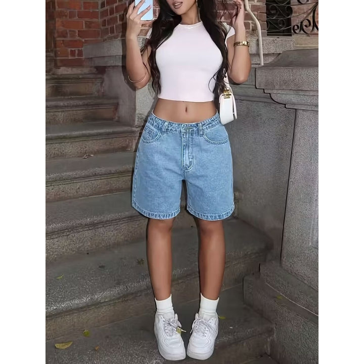 Women’s Vintage High Waisted Denim Bermuda Shorts