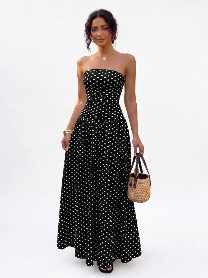 Women’s Polka Dot Strapless Maxi Dress