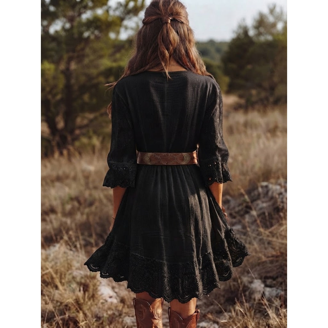 Women’s Lace Trim V-Neck Mini Dress