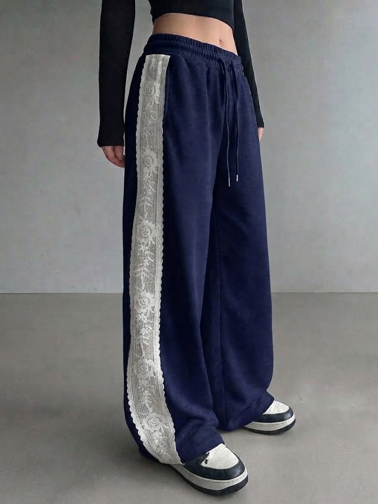 Women’s High-Waisted Lace-Trim Wide-Leg Pants