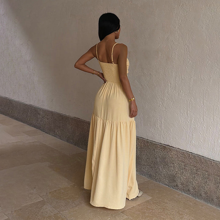 Women’s Flowy Spaghetti Strap Maxi Dress – Elegant Waist-Slimming Dress