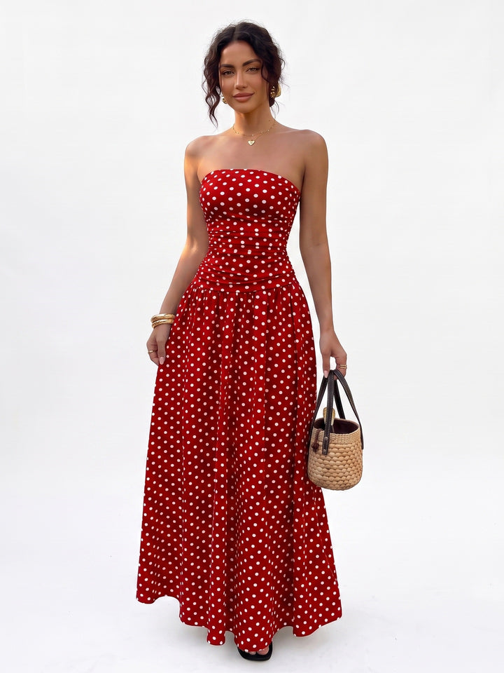 Women’s Polka Dot Strapless Maxi Dress