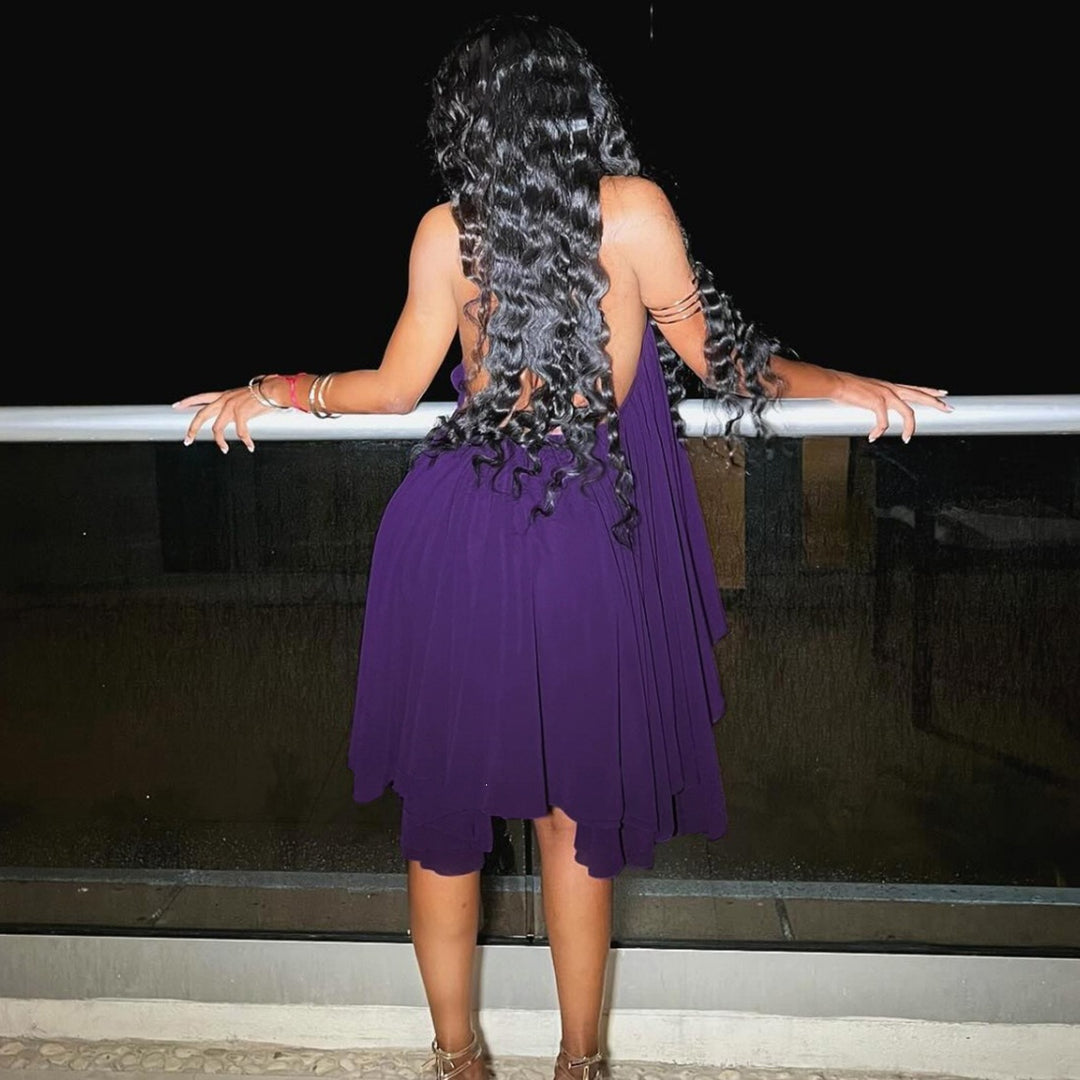 Women’s Backless Halter Mesh Flowy Slip Dress